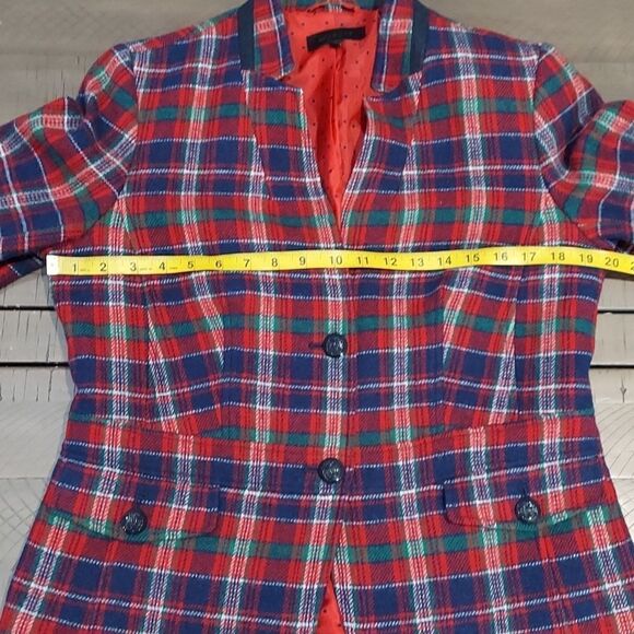 Talbots Red Blue Tartan Plaid Wool Blazer Sz 10 - Picture 4 of 10